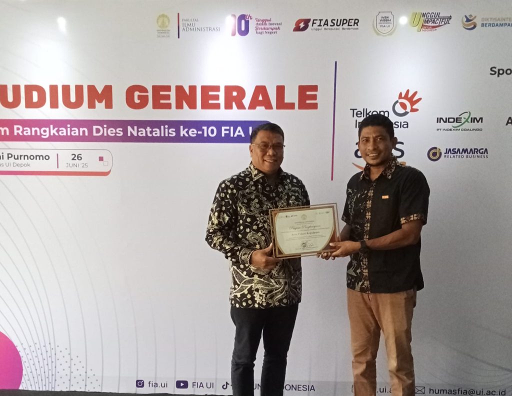 Penghargaan atas dedikasi dan komitmen sebagai mitra pemberi beasiswa dari Fakultas Ilmu Administrasi Universitas Indonesia