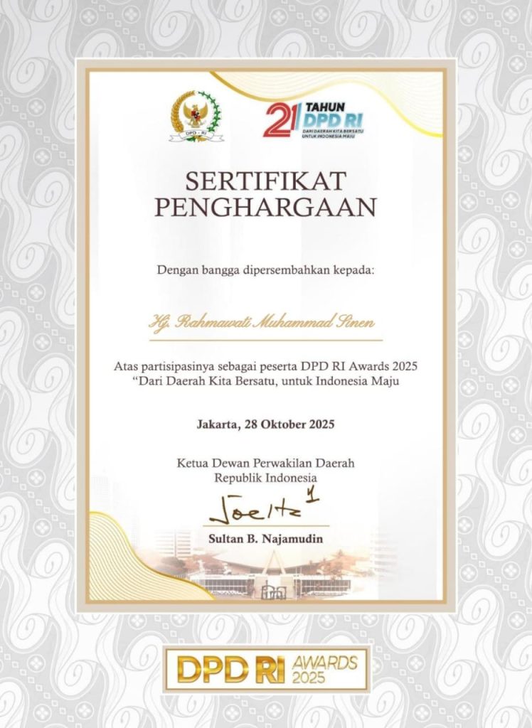 Ketua TP PKK Tidore Raih Penghargaan DPD RI Awards 2025